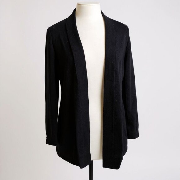 Charter Club 100% Cashmere Cardigan Sweater Women’s M Black Open Front Luxury - Picture 1 of 14